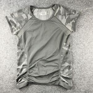 Athleta Large Camo Fastest Track Tee Shirt Scrunched Short Sleeve‎ Fitted